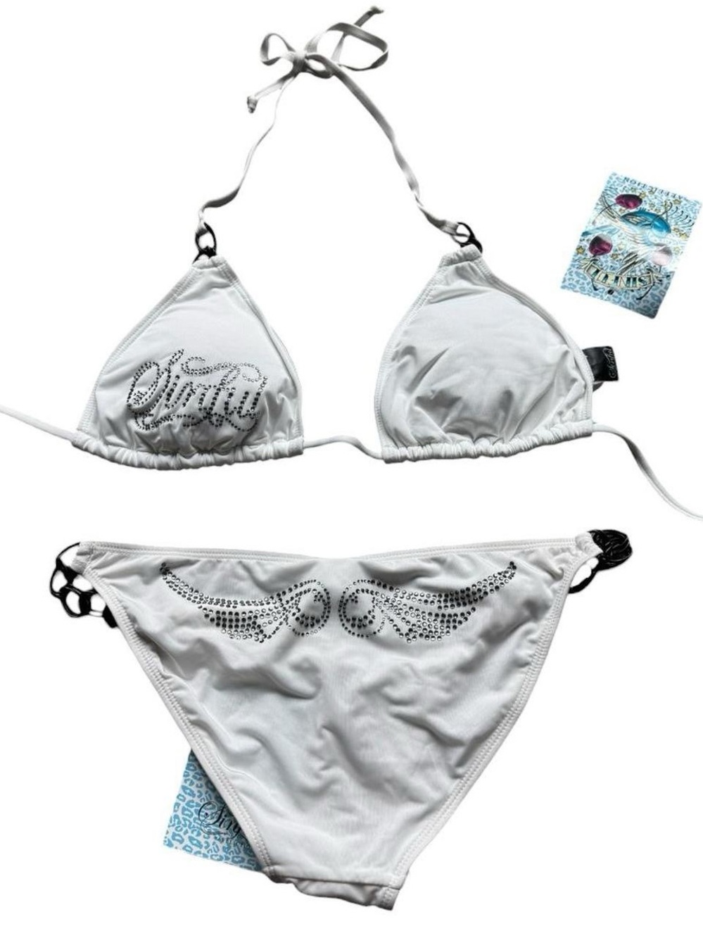 Sinful affliction white rhinestone bikini set